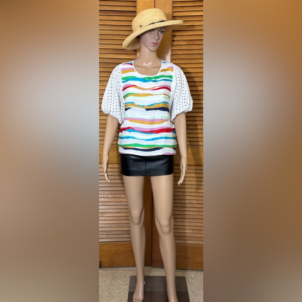 Elaine Turner Posey Stripe Blouse  Sz S